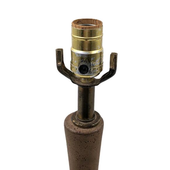 Vintage Mid Century Modern Textured Ceramic Table Lamp Brown Tan Geometric Base - Picture 3 of 10